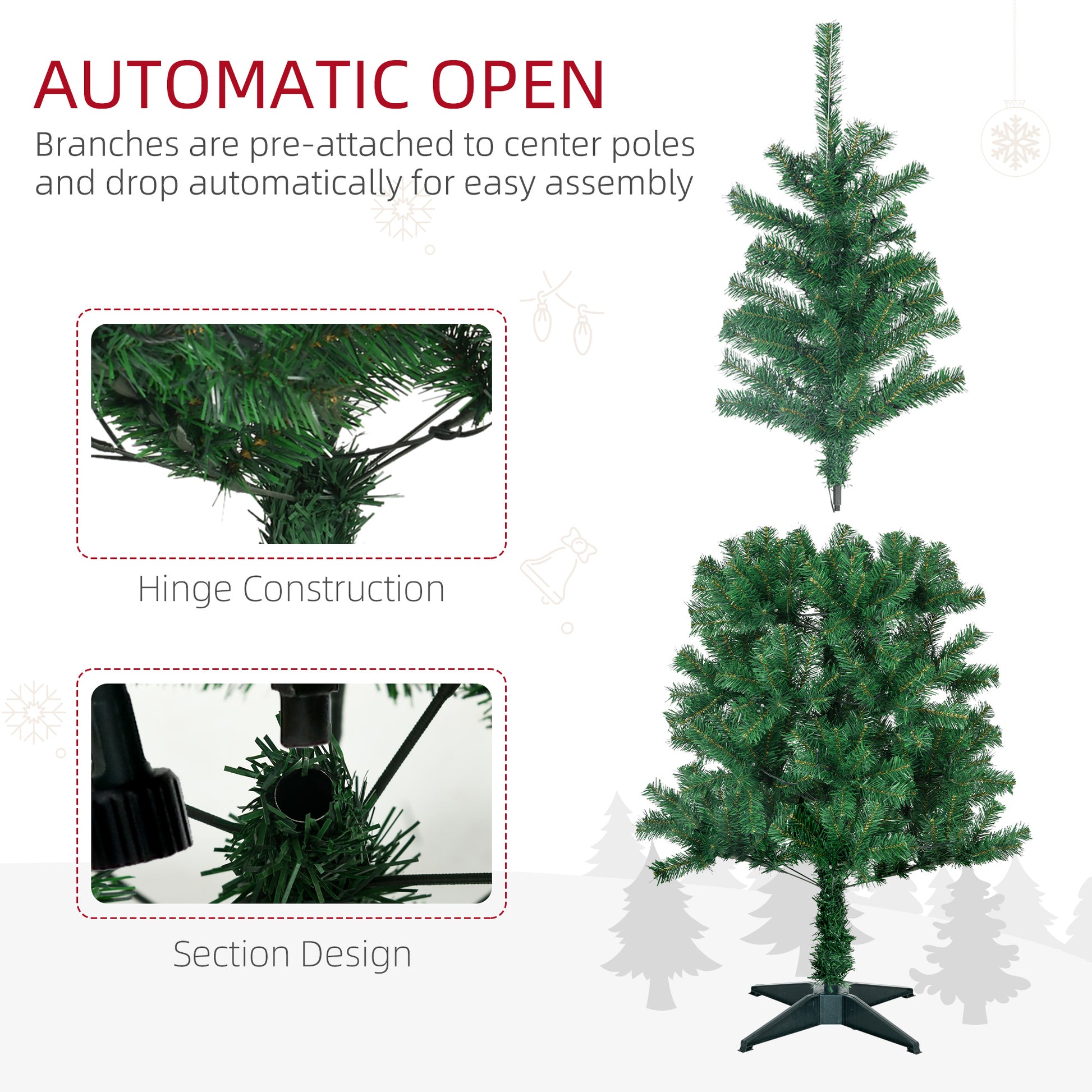 HOMCOM 5ft Prelit Artificial Christmas Tree with Warm White LED Lights, Tinsel, and Ornaments | Festive Holiday Decor - ALL4U RETAILER LTD