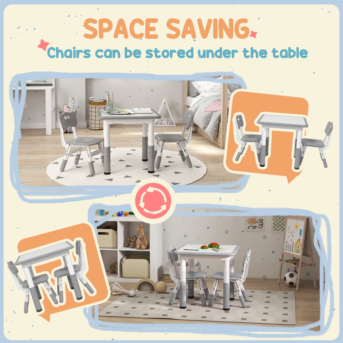 AIYAPLAY Adjustable Kids Table and Chair Set - 3-Piece Playroom Furniture for Toddlers, Grey - ALL4U RETAILER LTD