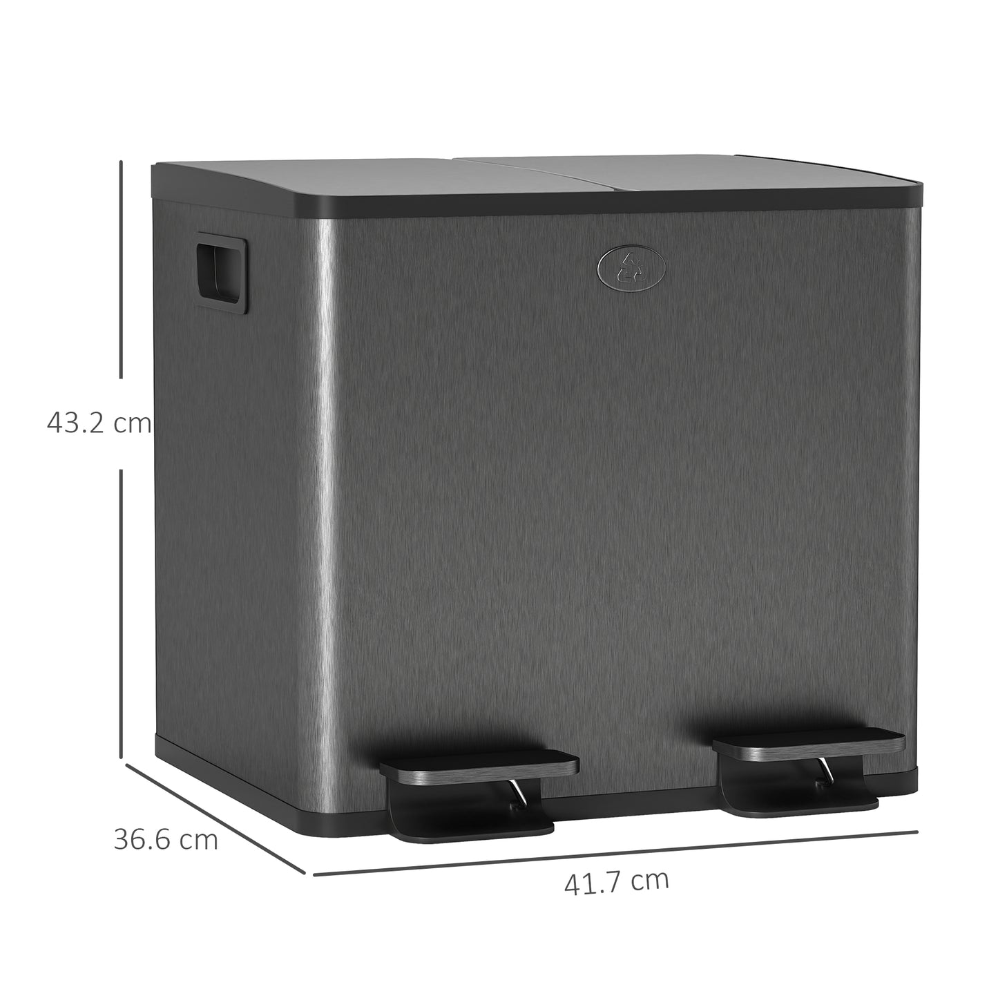 HOMCOM 30L Dual Compartment Stainless Steel Bin With Deodoriser Holders Black For Home And Kitchen