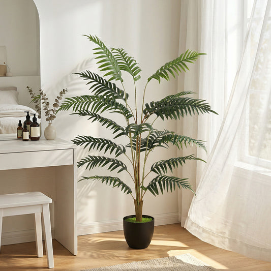 Homcom 120cm Tall Artificial Fern Topiary Tree In Cement Pot Realistic Faux Plant For Home Office Decor