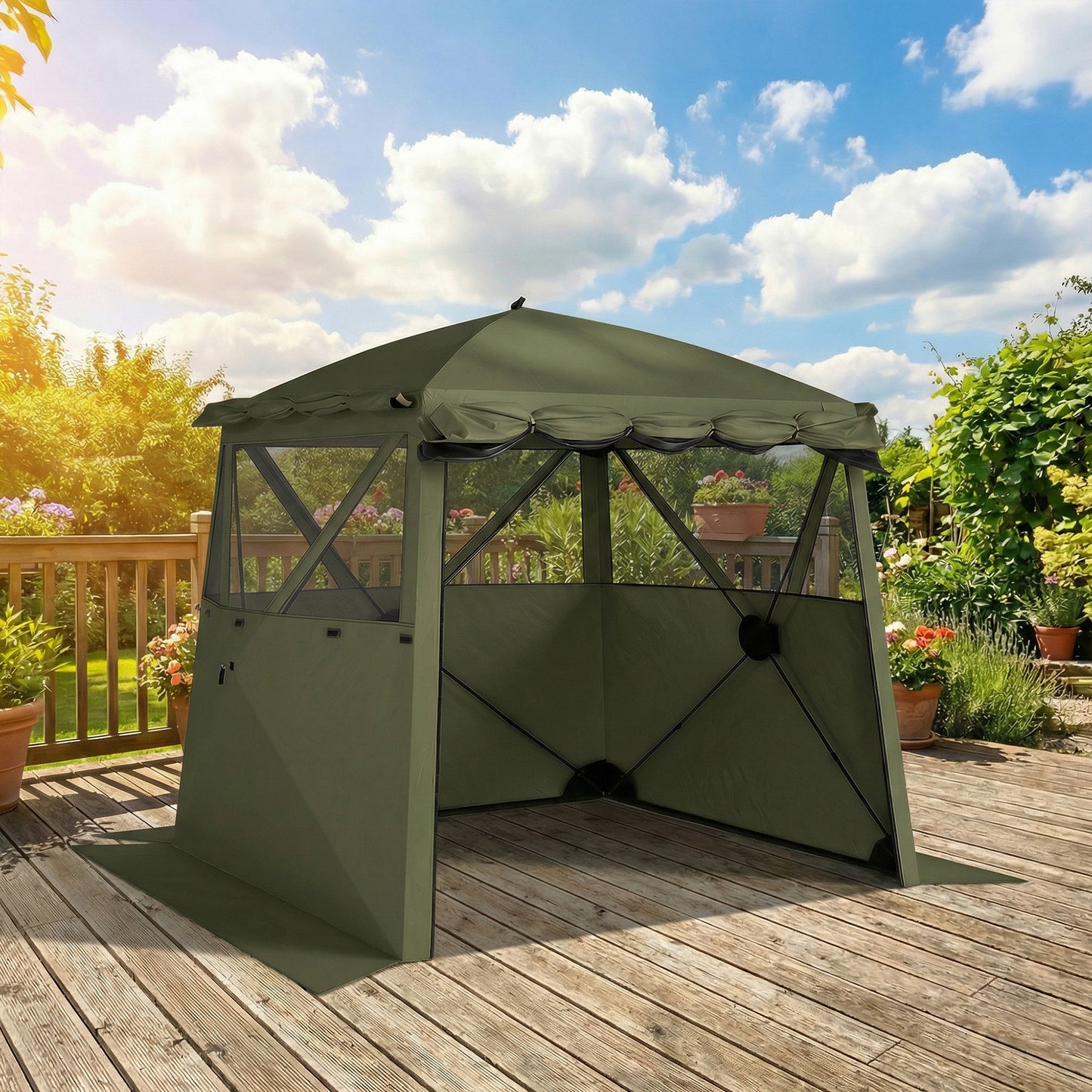 Outsunny Pop Up Gazebo Waterproof Instant Shelter With Awning Mesh Windows For Camping Patio 2 X 2 M Army Green