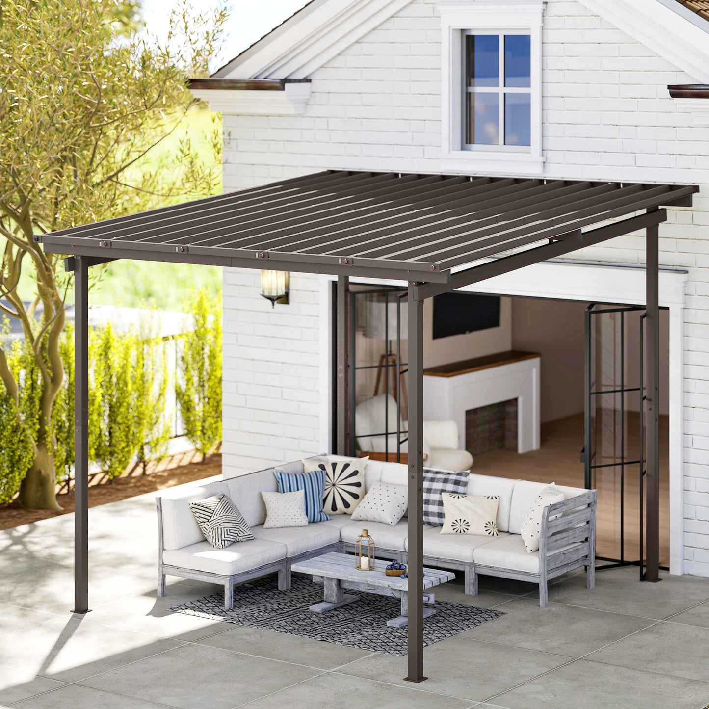 Outsunny 3x3m Garden Pergola With Waterproof Metal Roof Gazebo Wind Resistant Outdoor Sun Shade Easy Assembly