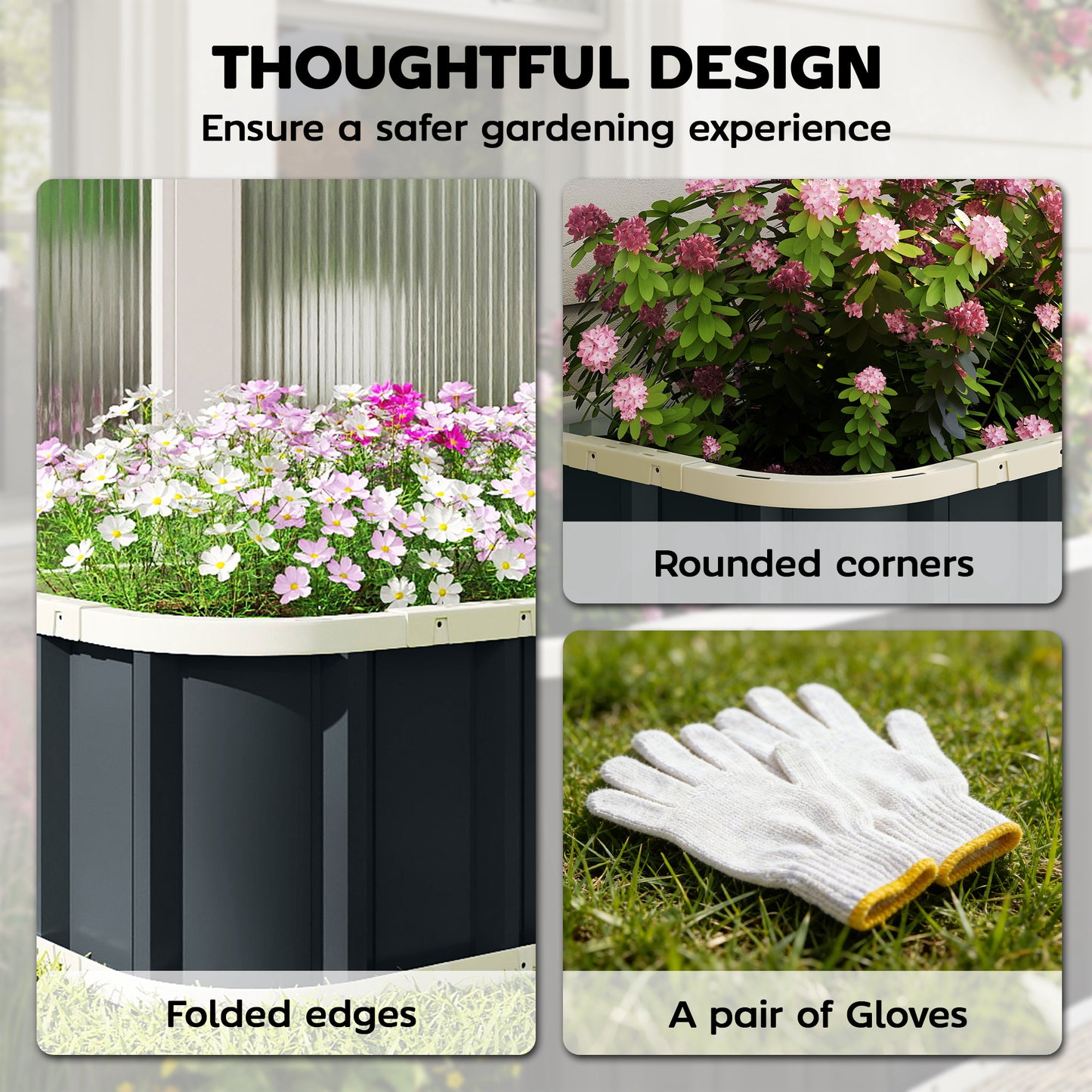 Outsunny Galvanised Raised Garden Bed Steel Planter Open Bottom Design With Folded Edges And Gloves Dark Grey