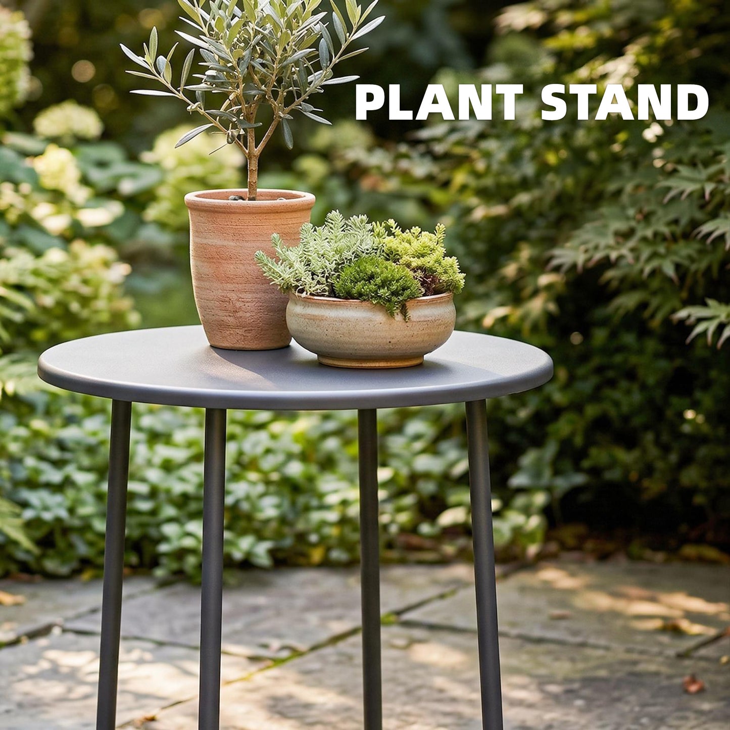 Outsunny 48 cm Round Garden Side Table With Rolled Edge Rust Resistant Metal Outdoor Table Dark Grey