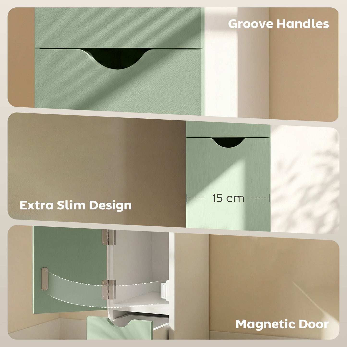 HOMCOM Slim Bathroom Storage Cabinet Tall Floor Cabinet With 2 Tier Shelf And 2 Drawers White And Light Green