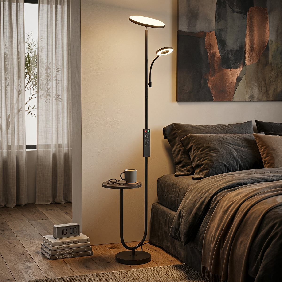 Homcom Uplighter Floor Lamp Dimmable Reading Light With Remote Control