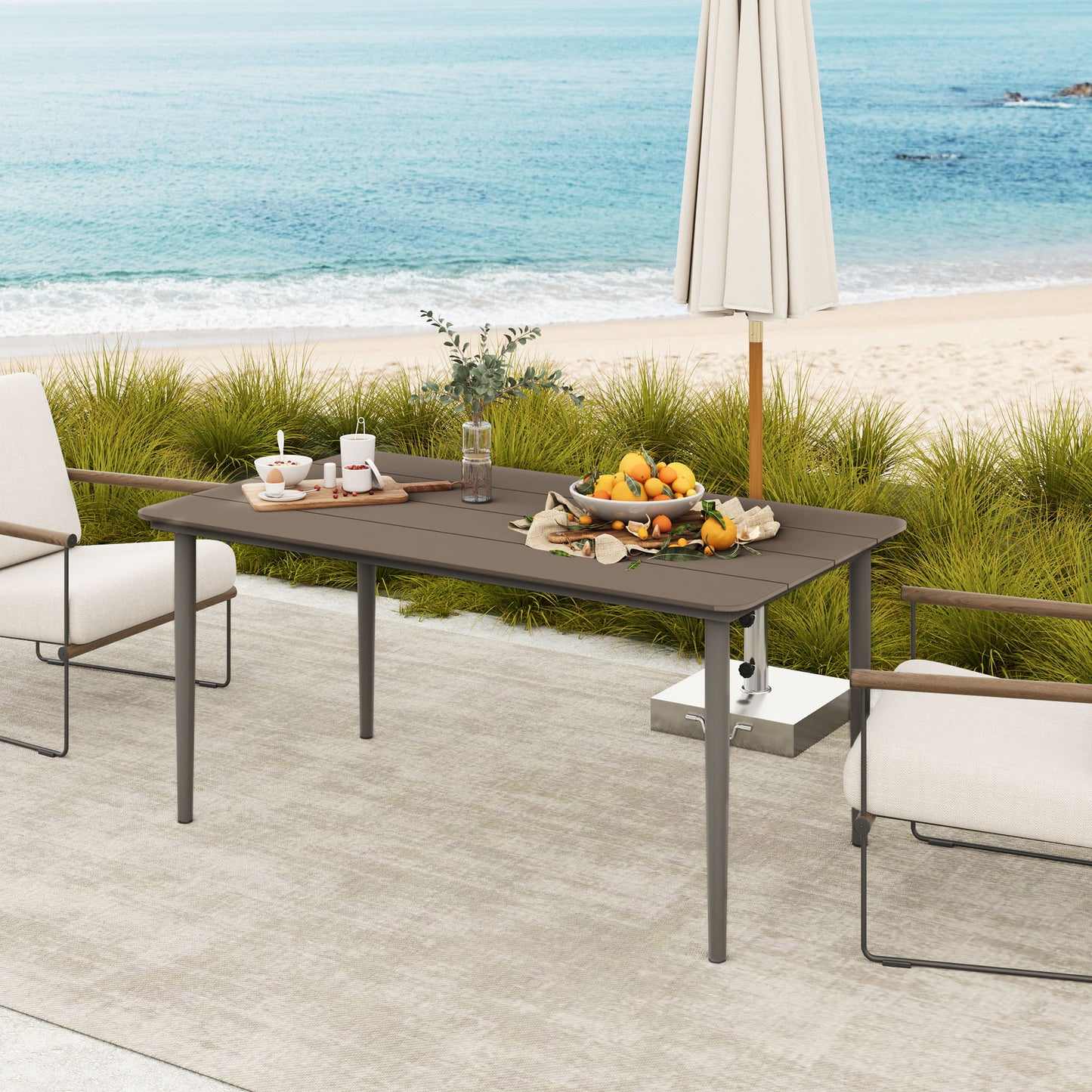 Outsunny Garden Table Outdoor Dining Table For 6 People 160 x 90 x 74 cm WPC Top Rust Resistant Metal Frame Dark Grey