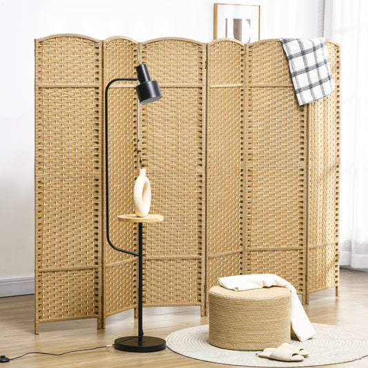 HOMCOM 6 Panel Folding Room Divider Freestanding Privacy Screen 240 x 170 cm Natural for Living Room Bedroom Office