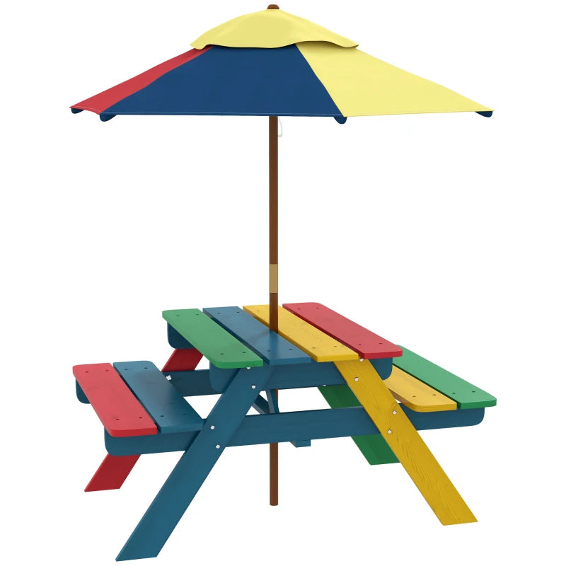 Outsunny Kids Table and Chair Set w/ Removable Parasol, for Ages 3-6 Years - ALL4U RETAILER LTD