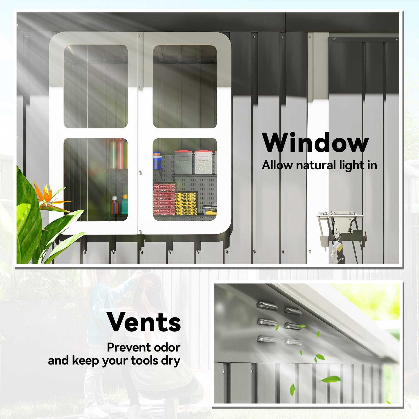 Outsunny 7 x 4 Ft Eco Friendly Galvanised Steel Garden Shed With Lock And Gloves Grey