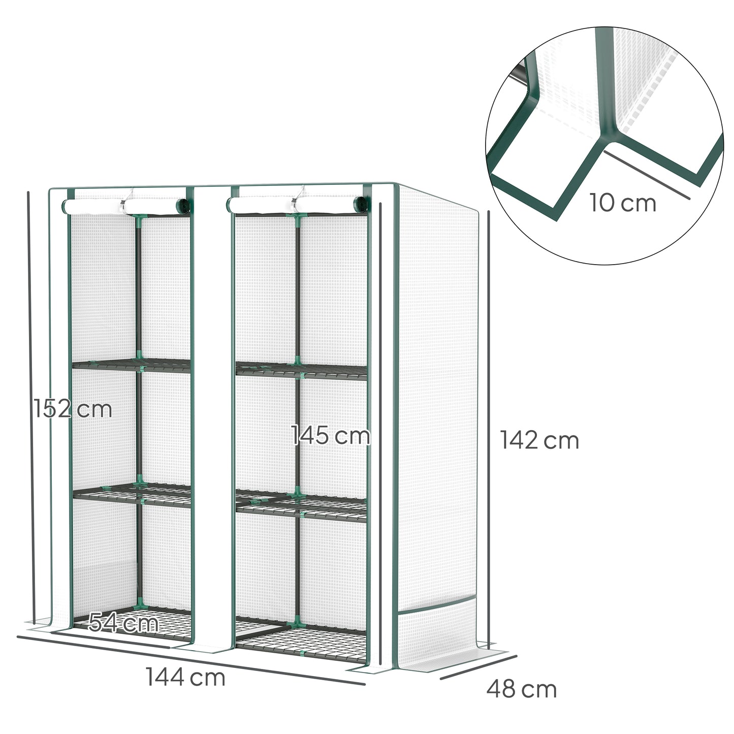 Outsunny Three Tier Mini Greenhouse White With Plastic Cover And Zipped Roll Up Door For Indoor Outdoor Shelves