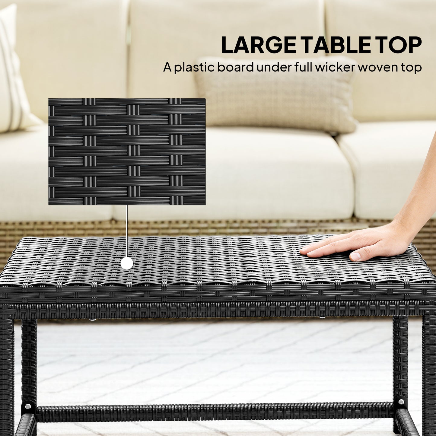 Outsunny Outdoor Coffee Table With Rectangular Frame And Rattan Tabletop Black Patio Side Table For Balcony