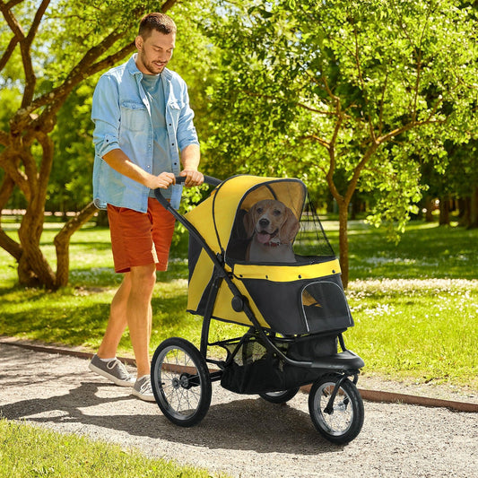 PawHut Foldable Pet Stroller Jogger for Small/Medium Dogs, Yellow - ALL4U RETAILER LTD