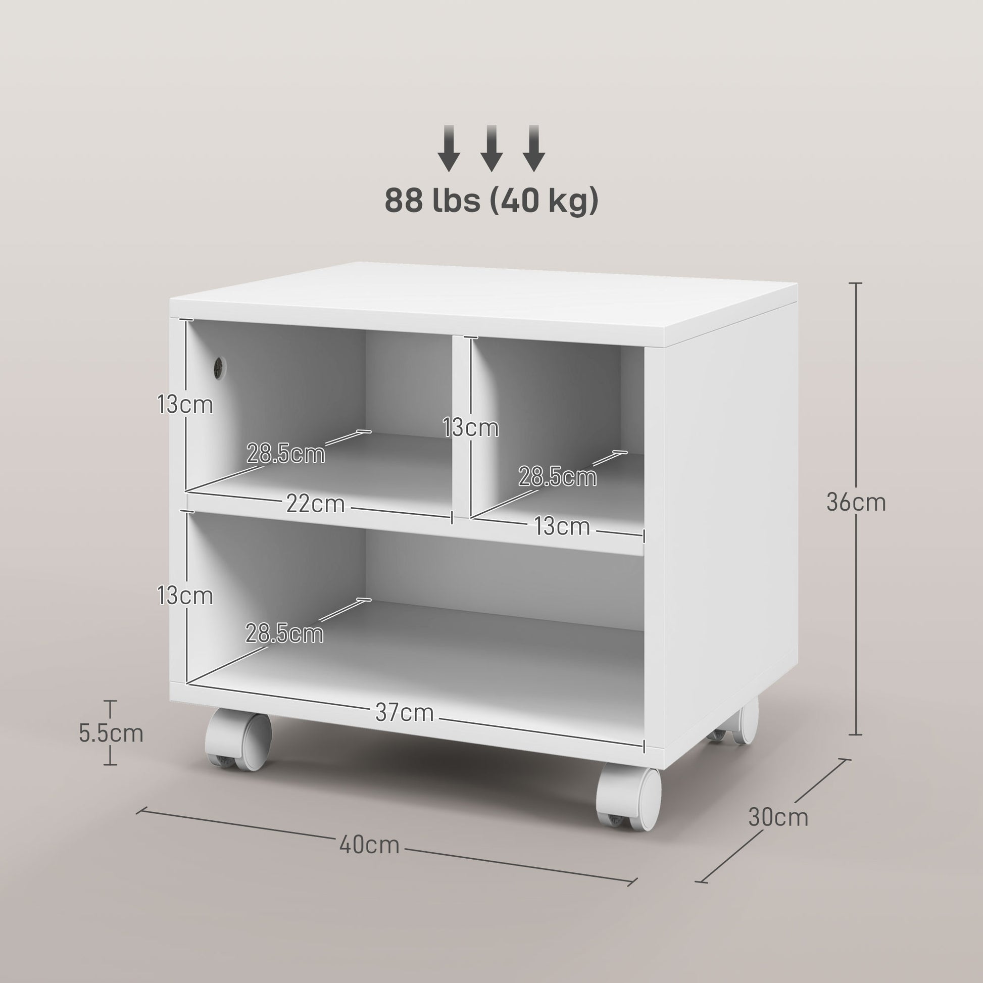 Vinsetto Multi-Compartment Mobile Printer Cart with Storage for Home Office - White - ALL4U RETAILER LTD