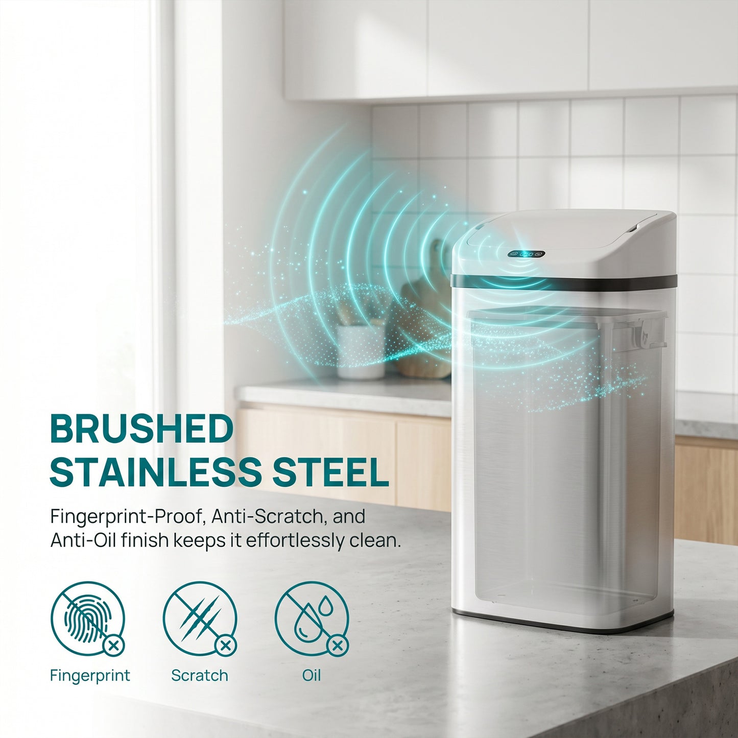 HOMCOM 48L Stainless Steel Sensor Bin With Infrared Touchless Lid White For Easy Family Kitchen Use