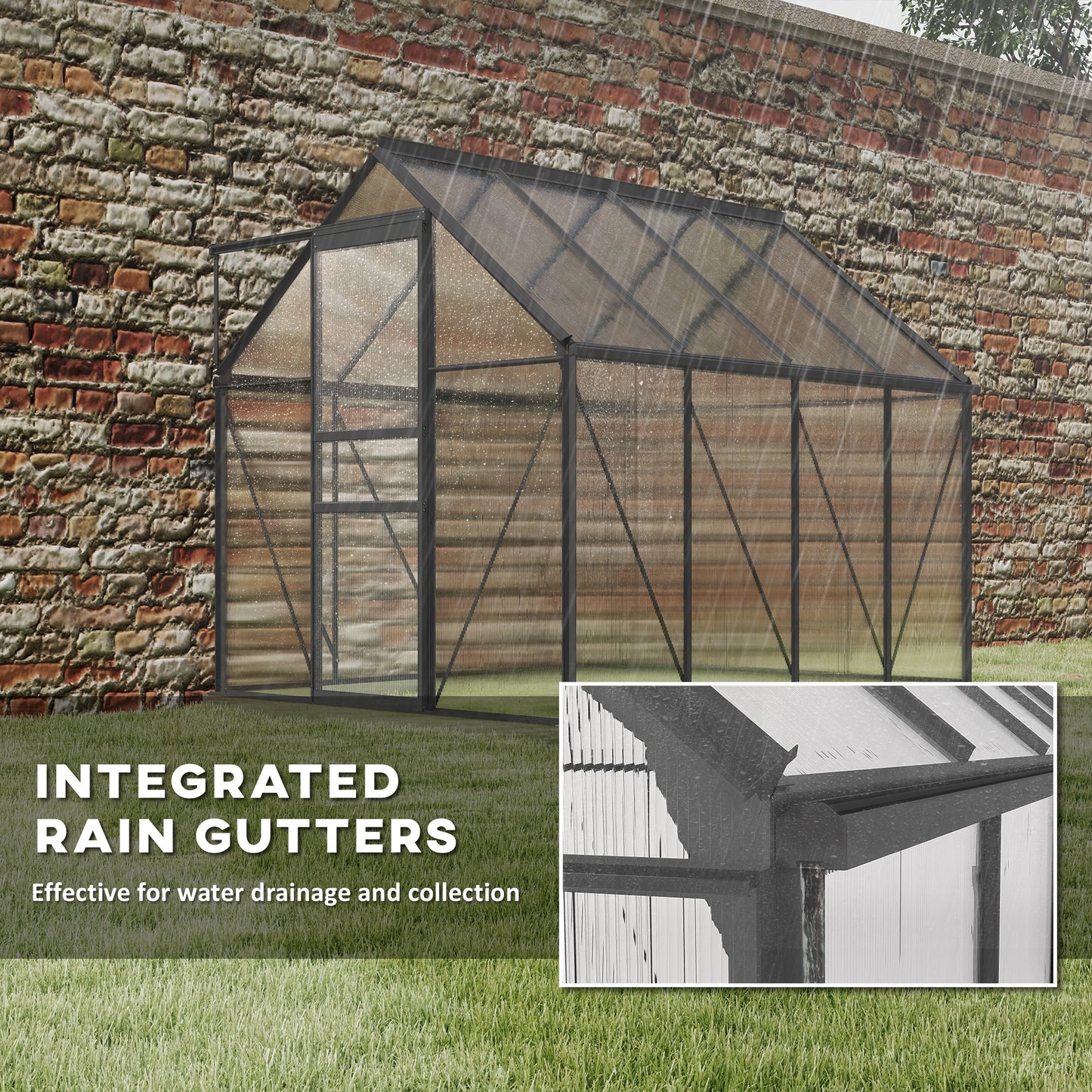 Outsunny 190 x 253 cm Walk In Polycarbonate Greenhouse With Aluminium Frame Dark Grey