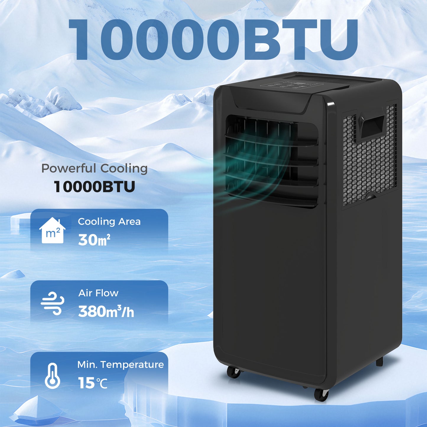 Homcom 10000 BTU 4-In-1 Portable Air Conditioner With Remote Control LED Display 2 Speeds Black