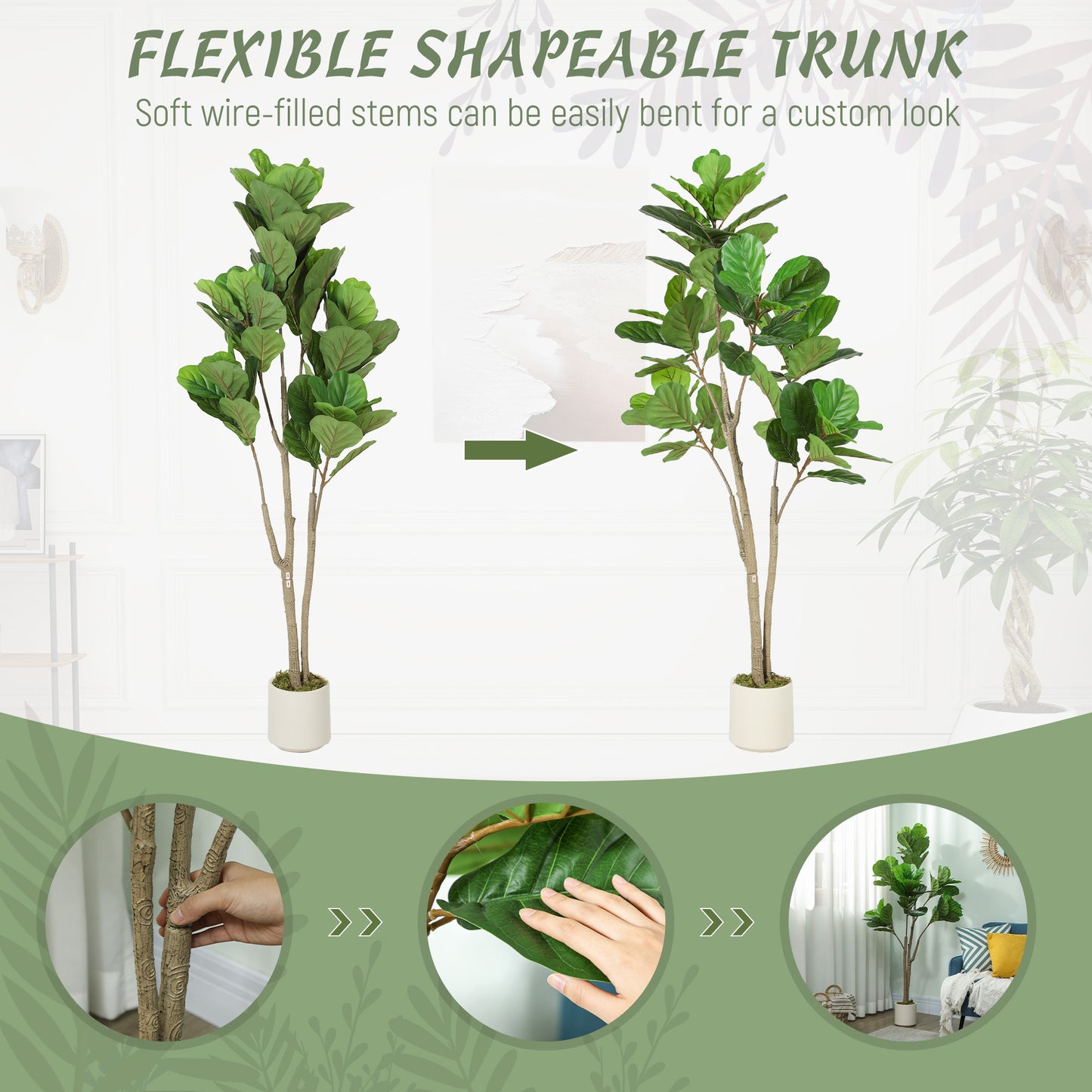 HOMCOM 150cm Artificial Ficus Tree in White Cement Planter with Weighted Base for Realistic Green Indoor Decor