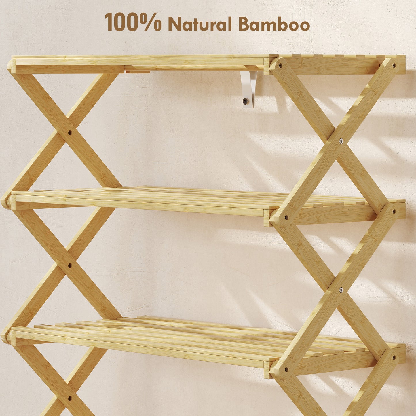 HOMCOM Five Tier Folding Bamboo Shoe Rack That Holds Up To 15 Pairs With Natural Finish