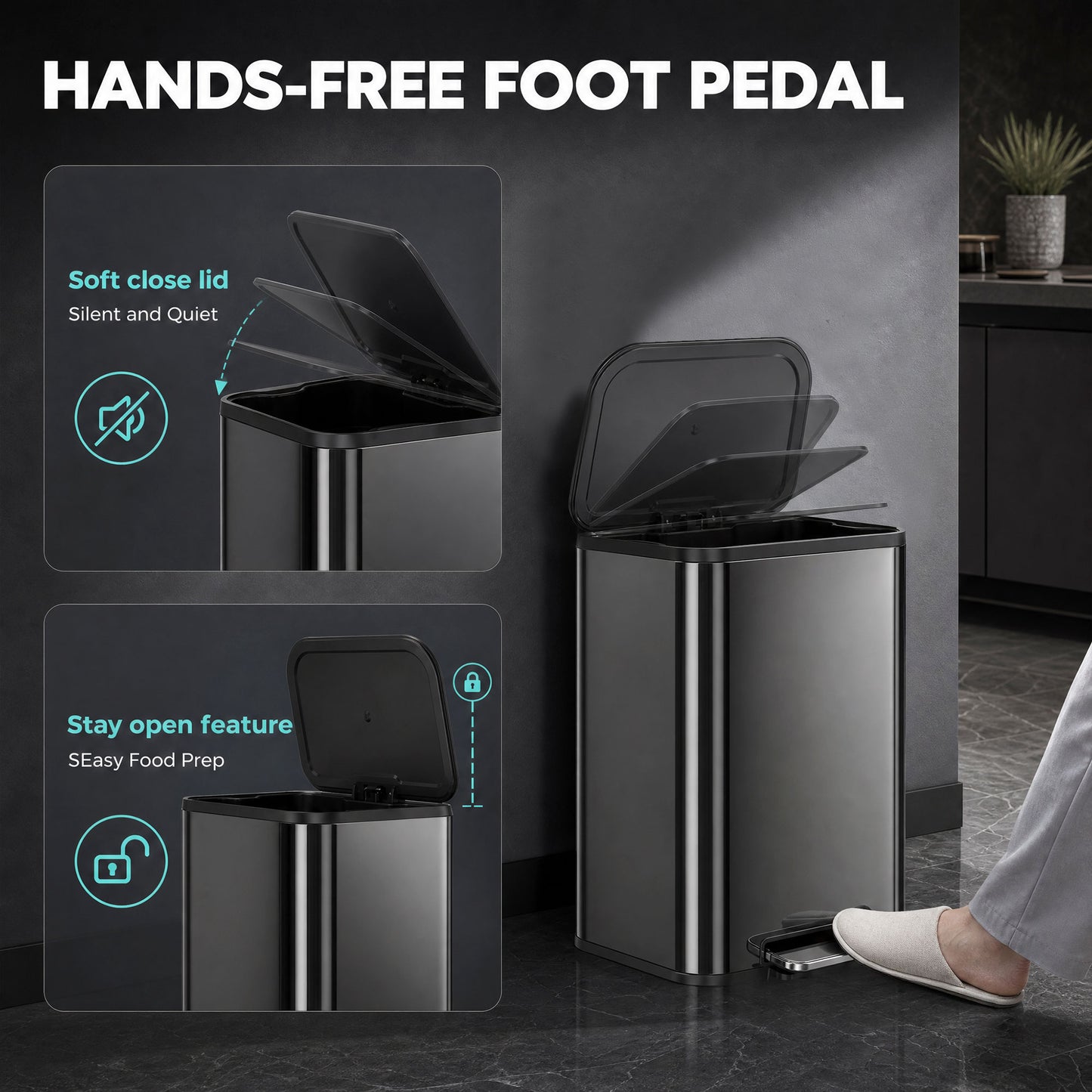 HOMCOM 50L Metal Kitchen Pedal Bin With Soft Close And Removable Bucket