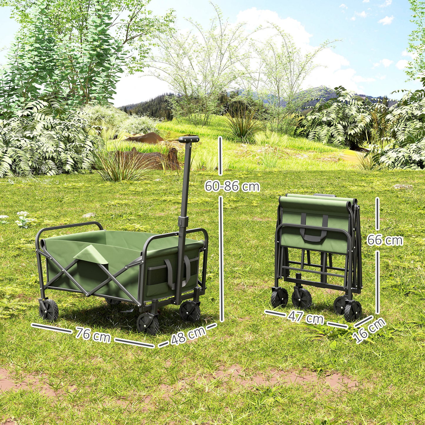 Outsunny 62L Festival Trolley On Wheels Garden Folding Cart Adjustable Handle 120Kg Heavy Duty Collapsible Wagon