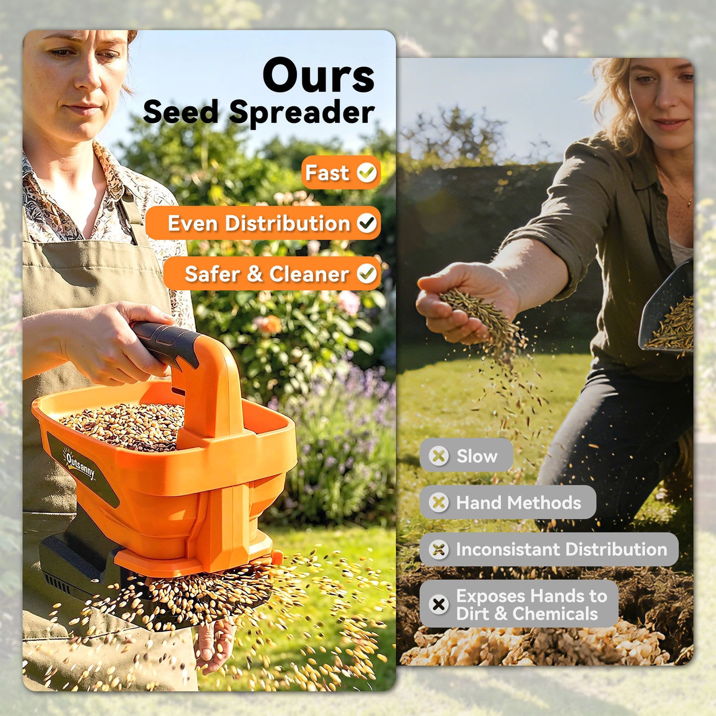Outsunny Cordless Seed Spreader 3.3L Handheld With Adjustable Scatter Width And Flow USB Charging