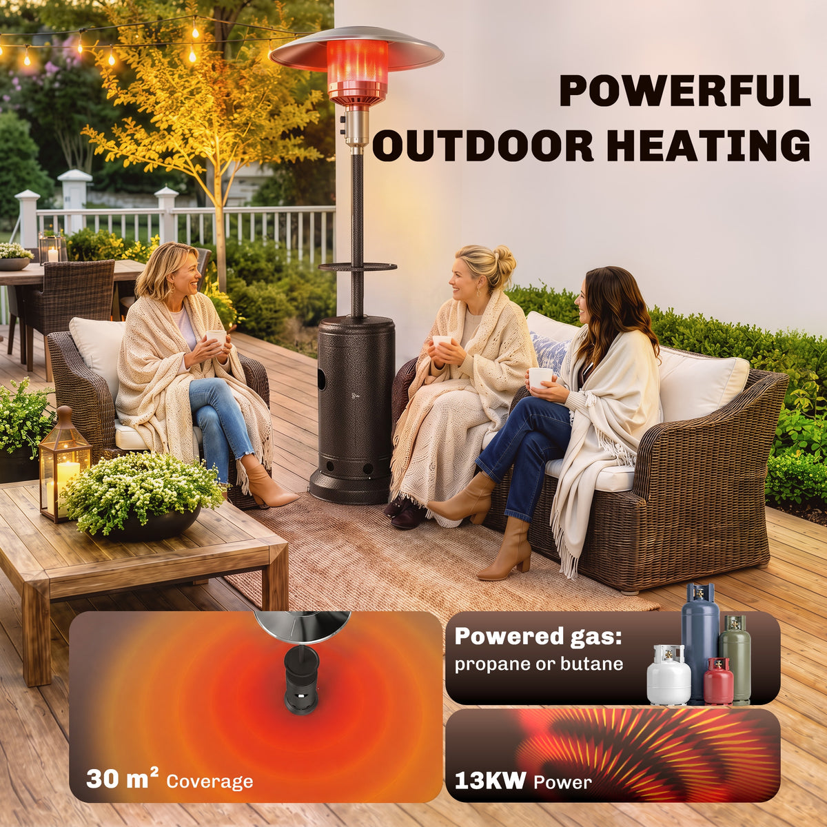 Outsunny 13 kW Propane Patio Heater with Table Tray and Piezo Ignition