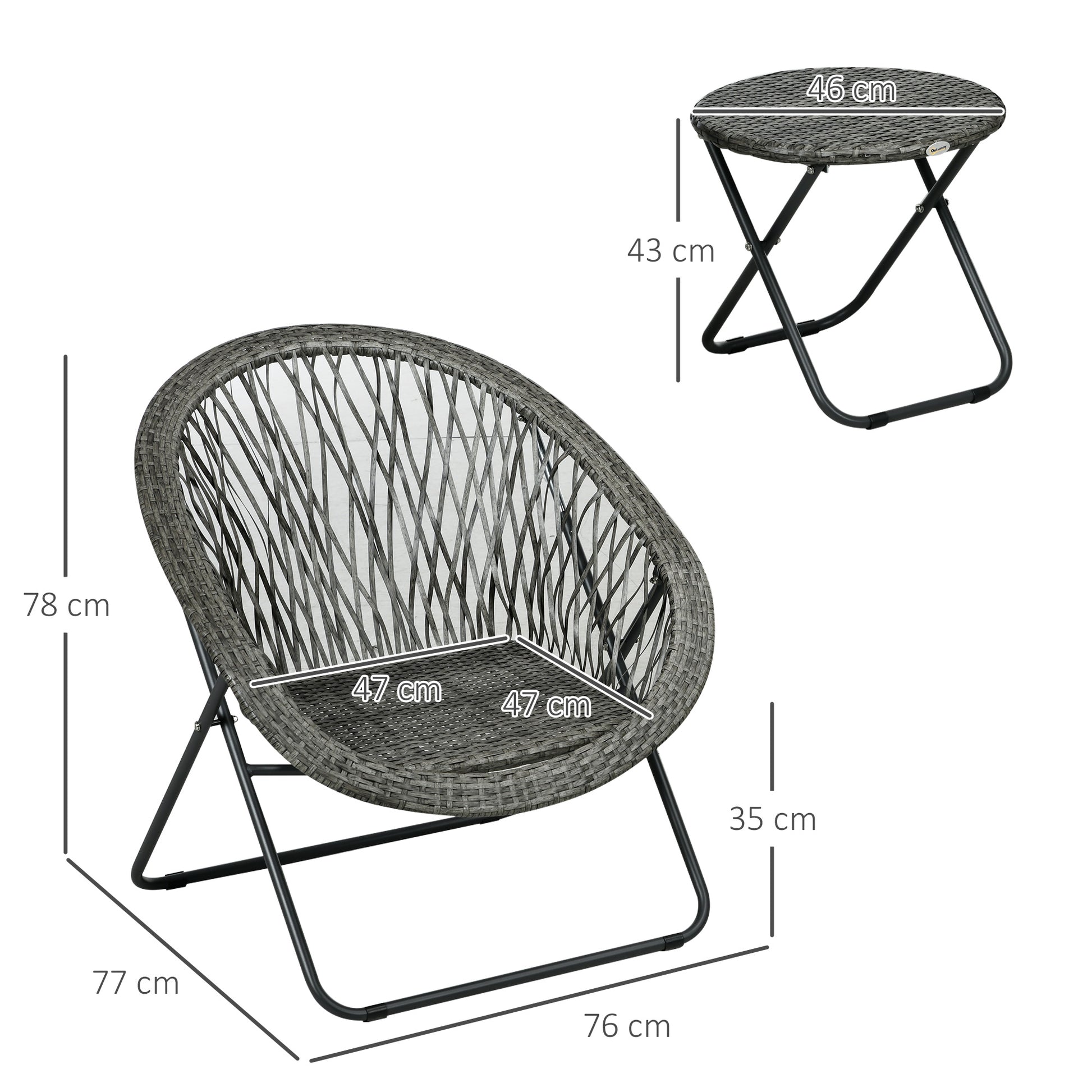 Outsunny Stylish Grey Outdoor Rattan Bistro Set for Two - Foldable 3-Piece Garden Furniture with Table and Chairs - ALL4U RETAILER LTD