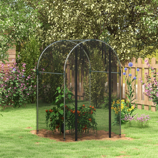 Outsunny Galvanised Steel Fruit Cage, Plant Protection Tent with Zipped Door, 1.2 x 1.2 x 1.9m, Black - ALL4U RETAILER LTD