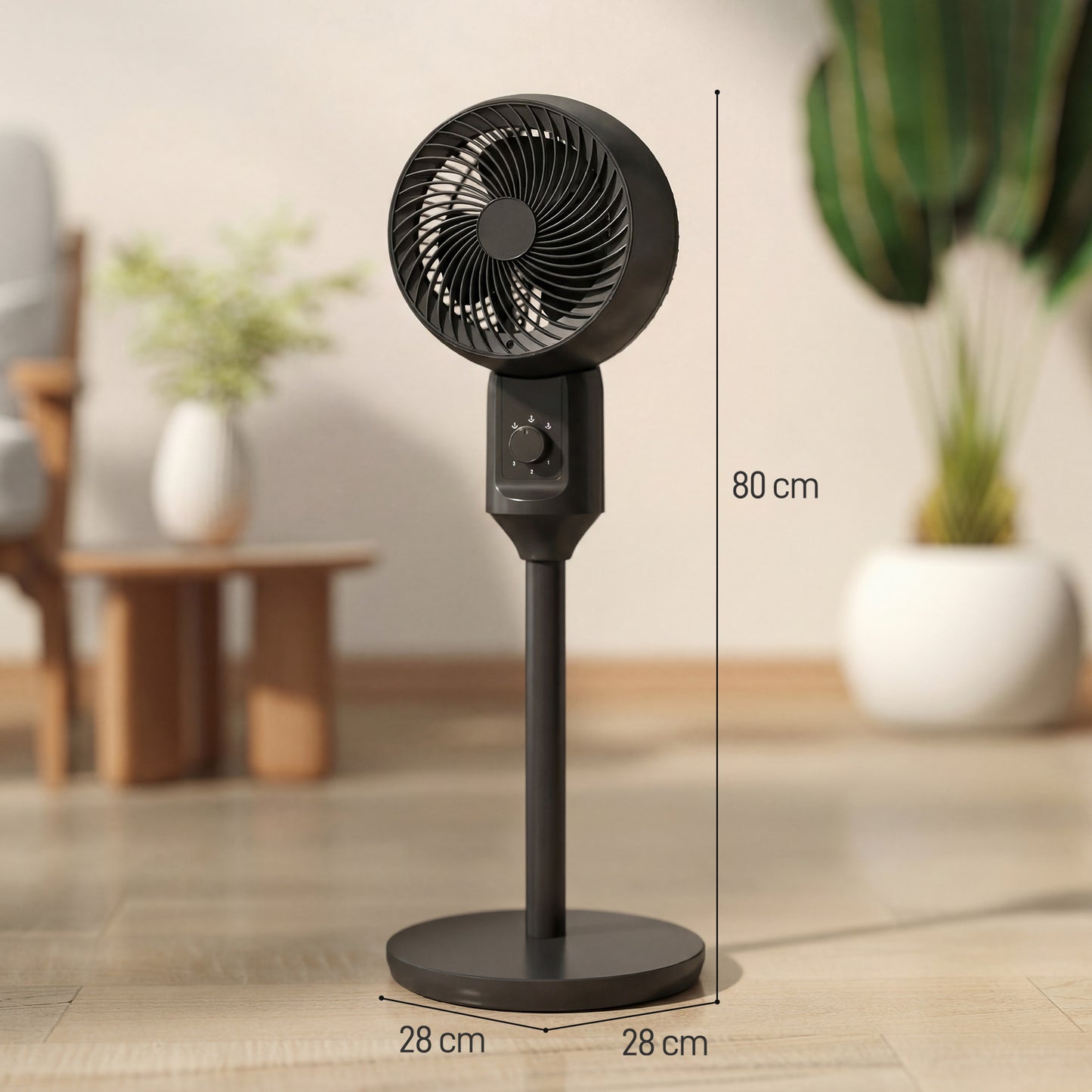 HOMCOM Air Circulator Pedestal Fan 9 Inch Black With Carry Handle 3 Speed Oscillating