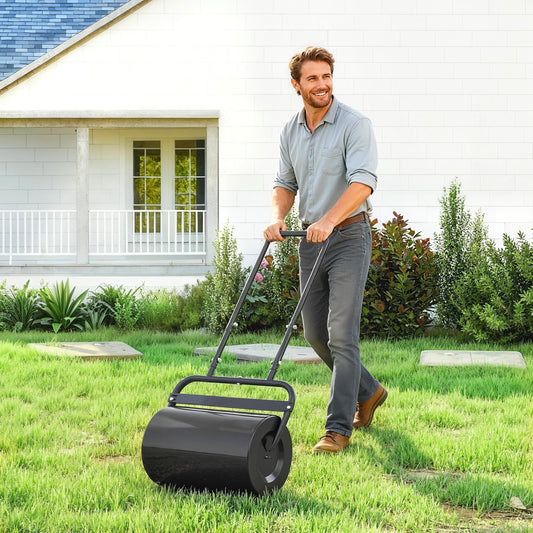 Outsunny 38L Fillable Cylinder Steel Lawn Roller Black for Flattening Lawns and Seedbeds