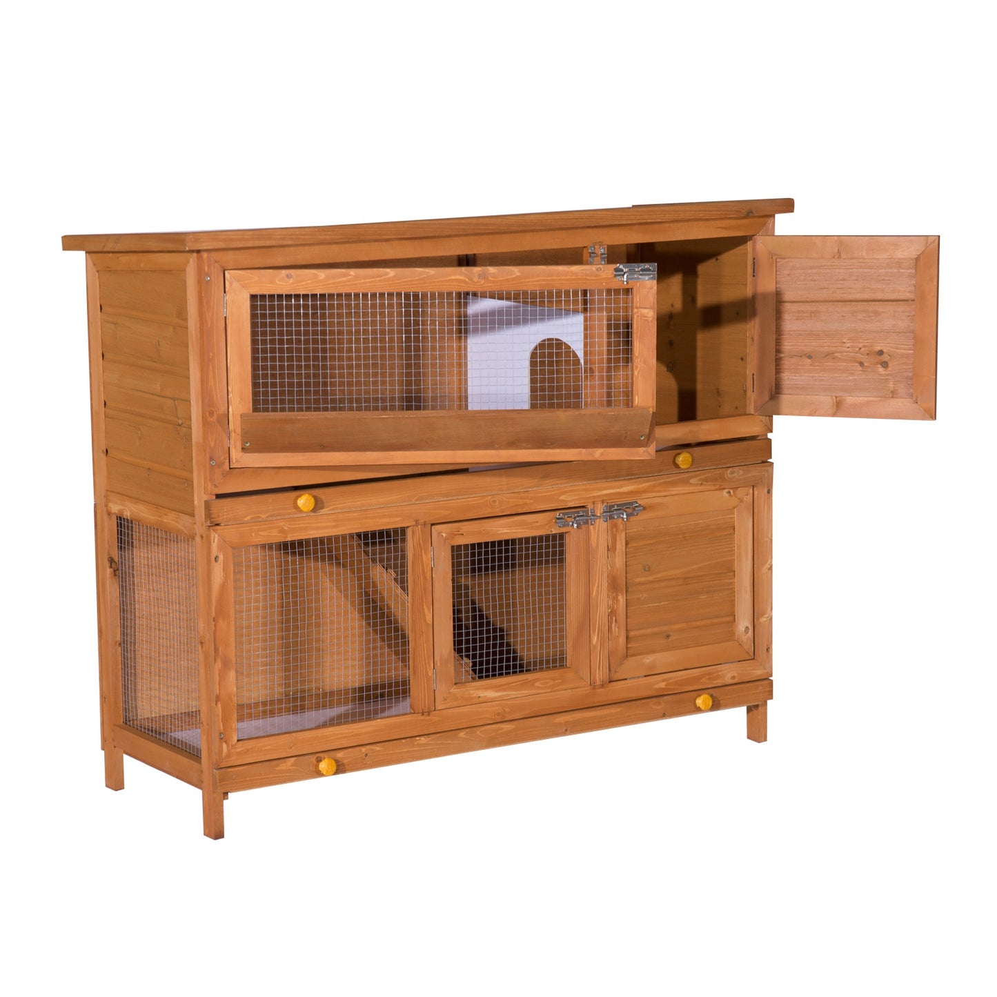 PawHut Outdoor Pine Wood Rabbit and Small Animal Cage - 100 cm H in Sauce Yellow - ALL4U RETAILER LTD