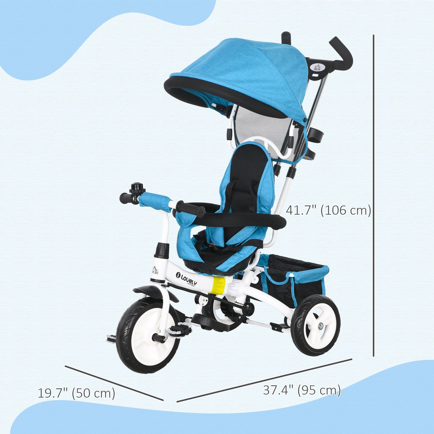 HOMCOM 4-in-1 Adjustable Toddler Tricycle with Canopy, Safety Belt, and Parent Handle for Ages 1-5 - Blue - ALL4U RETAILER LTD