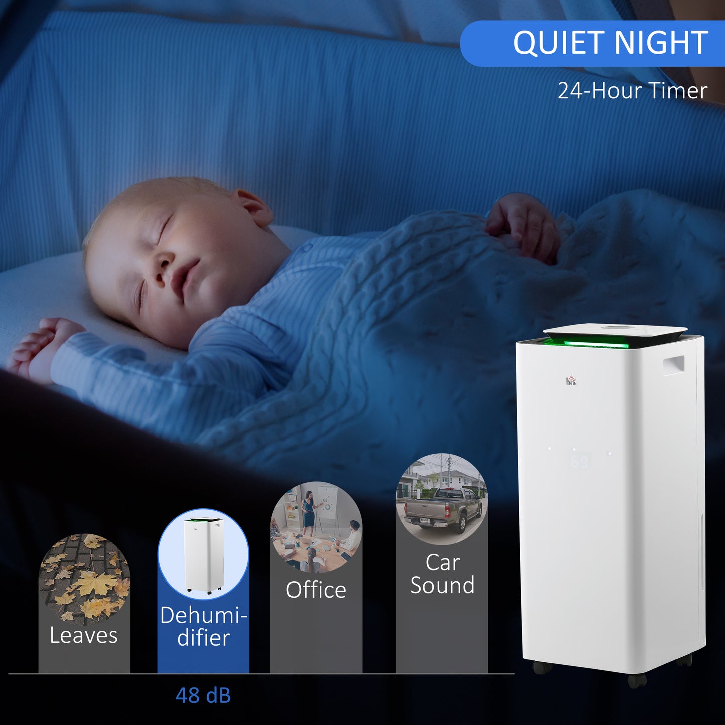 HOMCOM Portable Dehumidifier And Air Purifier 3500mL Capacity With 24H Timer 5 Modes 16L Per Day White