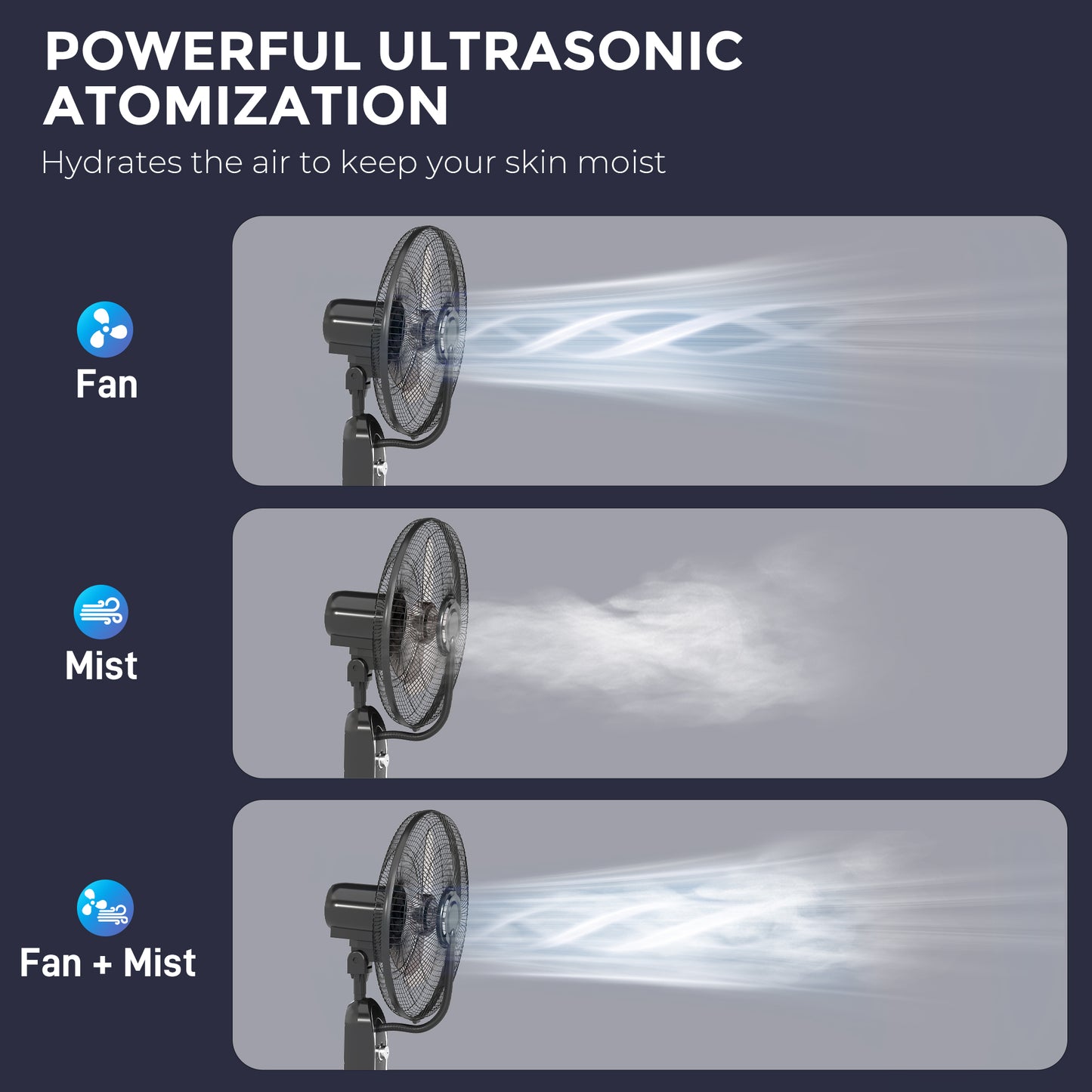 HOMCOM Pedestal Fan With Water Mist Spray 3 Speed Oscillating Misting Fan 70 Degree Tilt Head 3.2L Tank Home Use 120 cm
