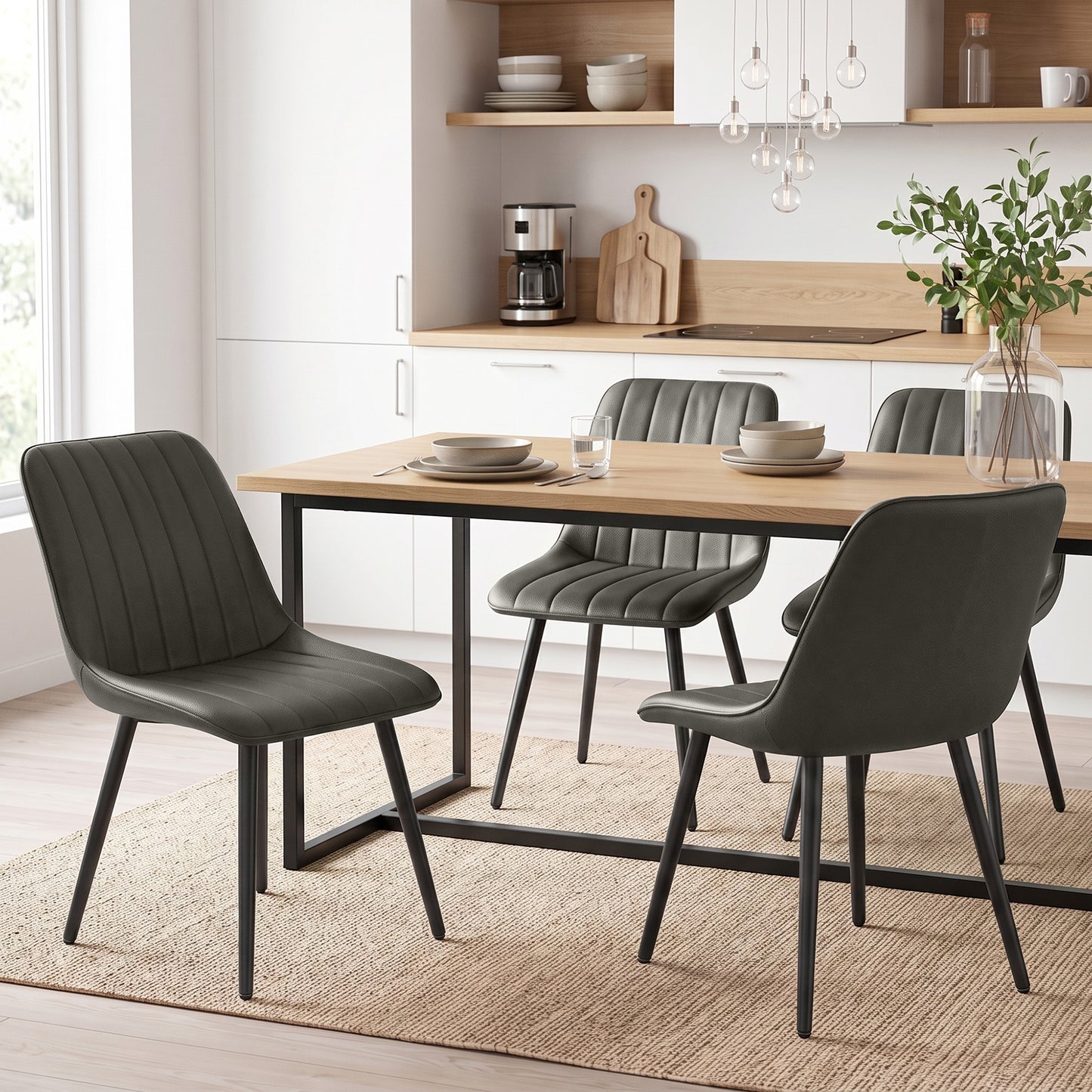 Homcom Faux Leather Dining Chairs Set Of Two With Metal Legs Grey