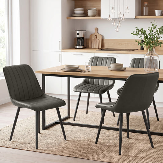 Grey faux leather dining chairs (set of 2) with curved backs and black metal legs