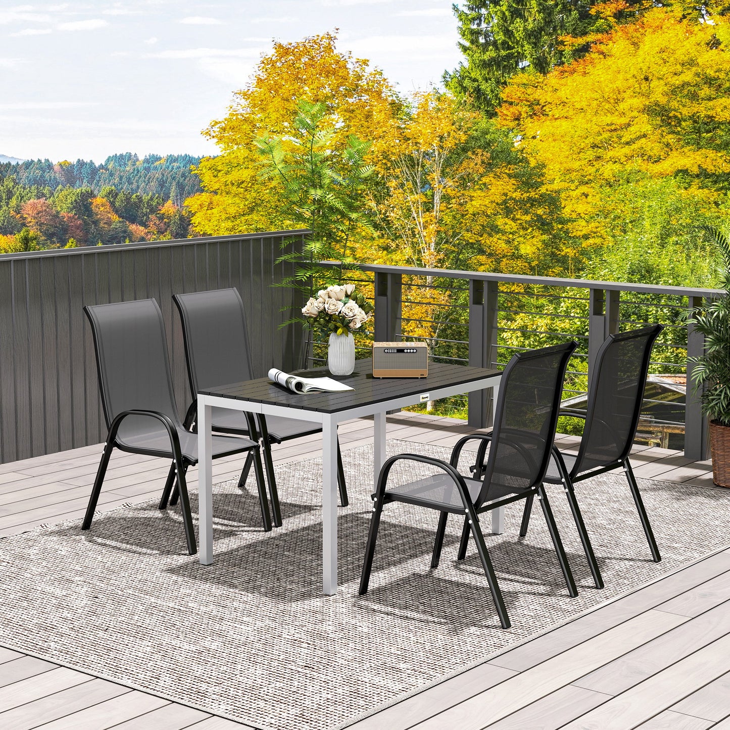 Outsunny Garden Table For 4 To 6 120 By 70 Cm Outdoor Dining With Rust Resistant Aluminium Frame Slatted Top Black