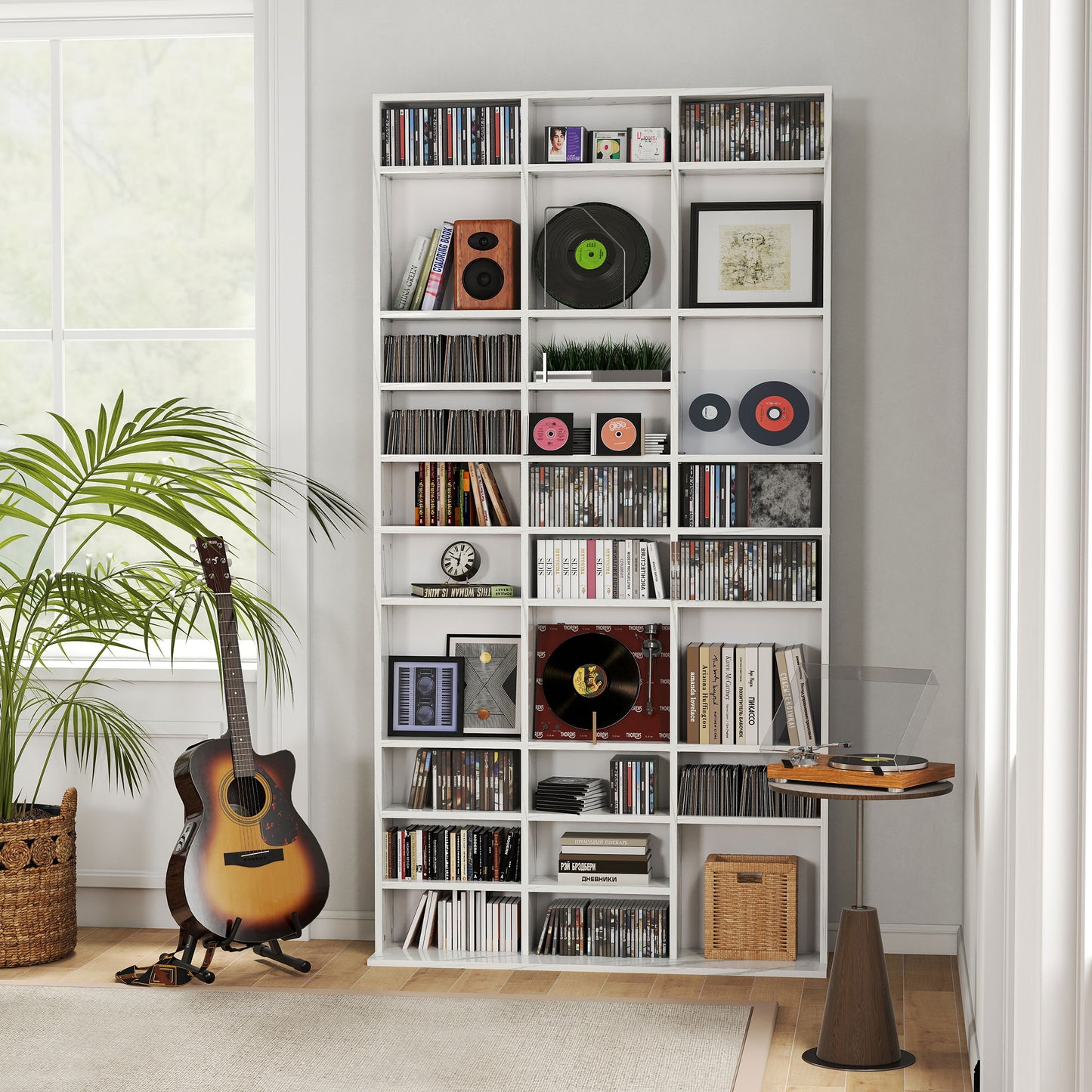 HOMCOM CD And DVD Storage Unit With Adjustable Shelves Marble Effect 102 X 195 cm