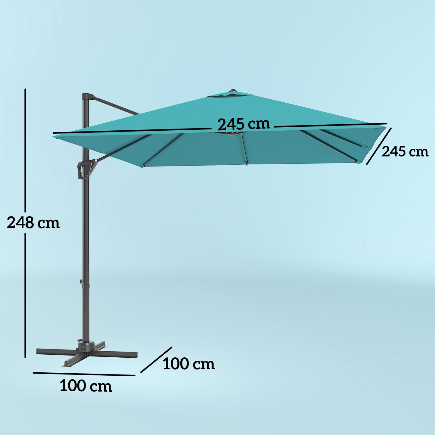 Outsunny Patio Offset Cantilever Parasol Umbrella With Base Blue, Adjustable 360 Degree Rotation And Five Positions