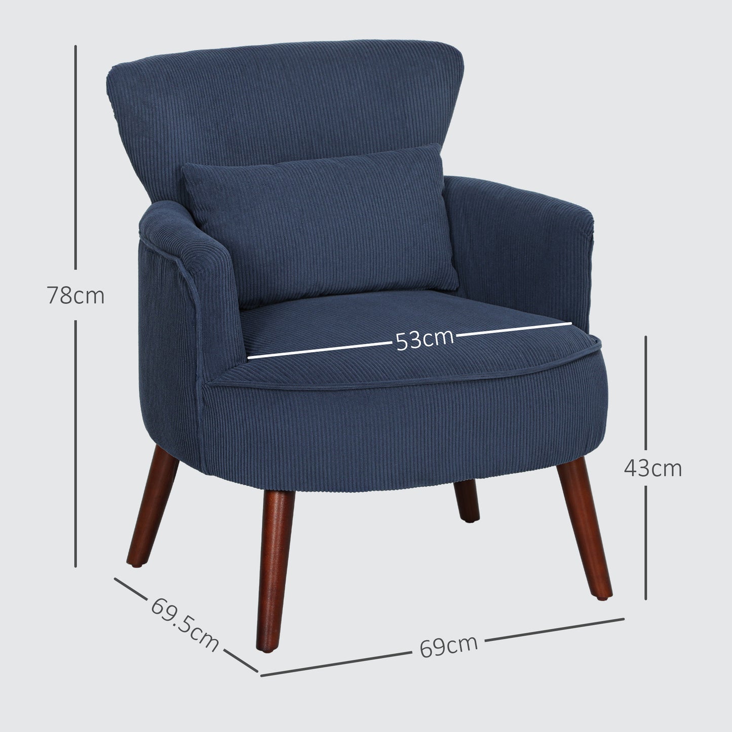 HOMCOM Corduroy Retro Accent Chair Blue Wing Back Armchair for Small Spaces with Comfortable Foam Padding