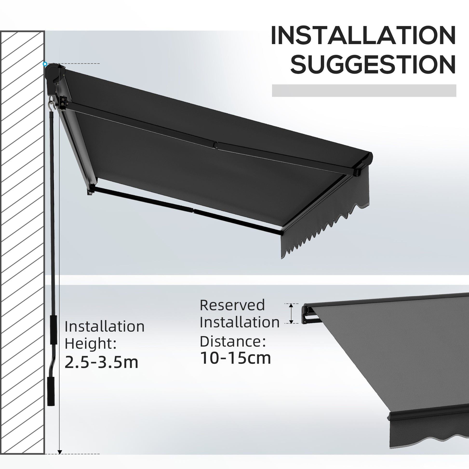 Outsunny 3.5 x 2.5m Aluminium Frame Electric Retractable Awning Sun Canopies Dark Grey for Patio Door Window - ALL4U RETAILER LTD