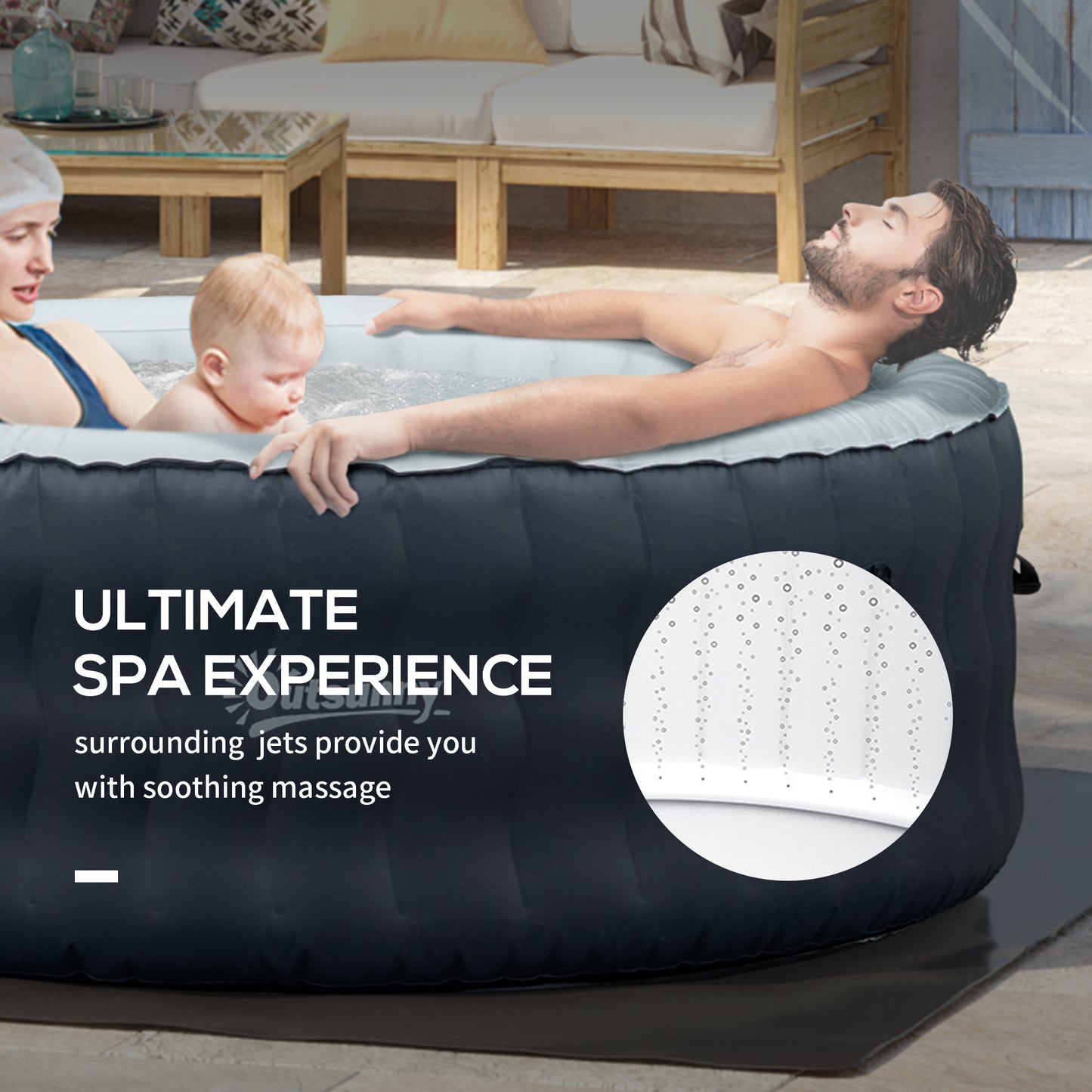 Outsunny Inflatable Dark Blue 4-Person Round Hot Tub Spa with Pump, Cover, and Filter Cartridges - ALL4U RETAILER LTD