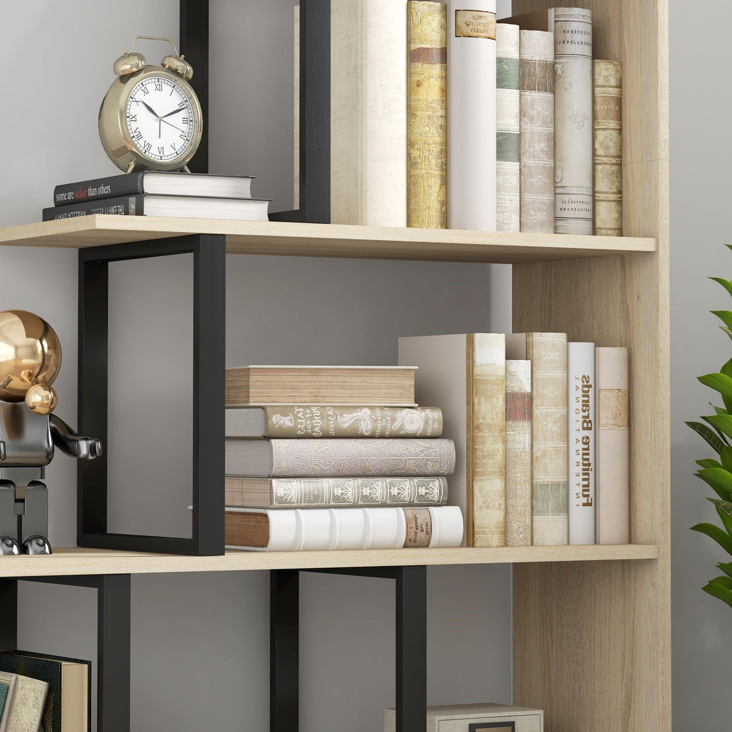 HOMCOM 5 Tier Wooden Ladder Bookshelf Display Stand Oak Finish For Home Office Living Room Organization