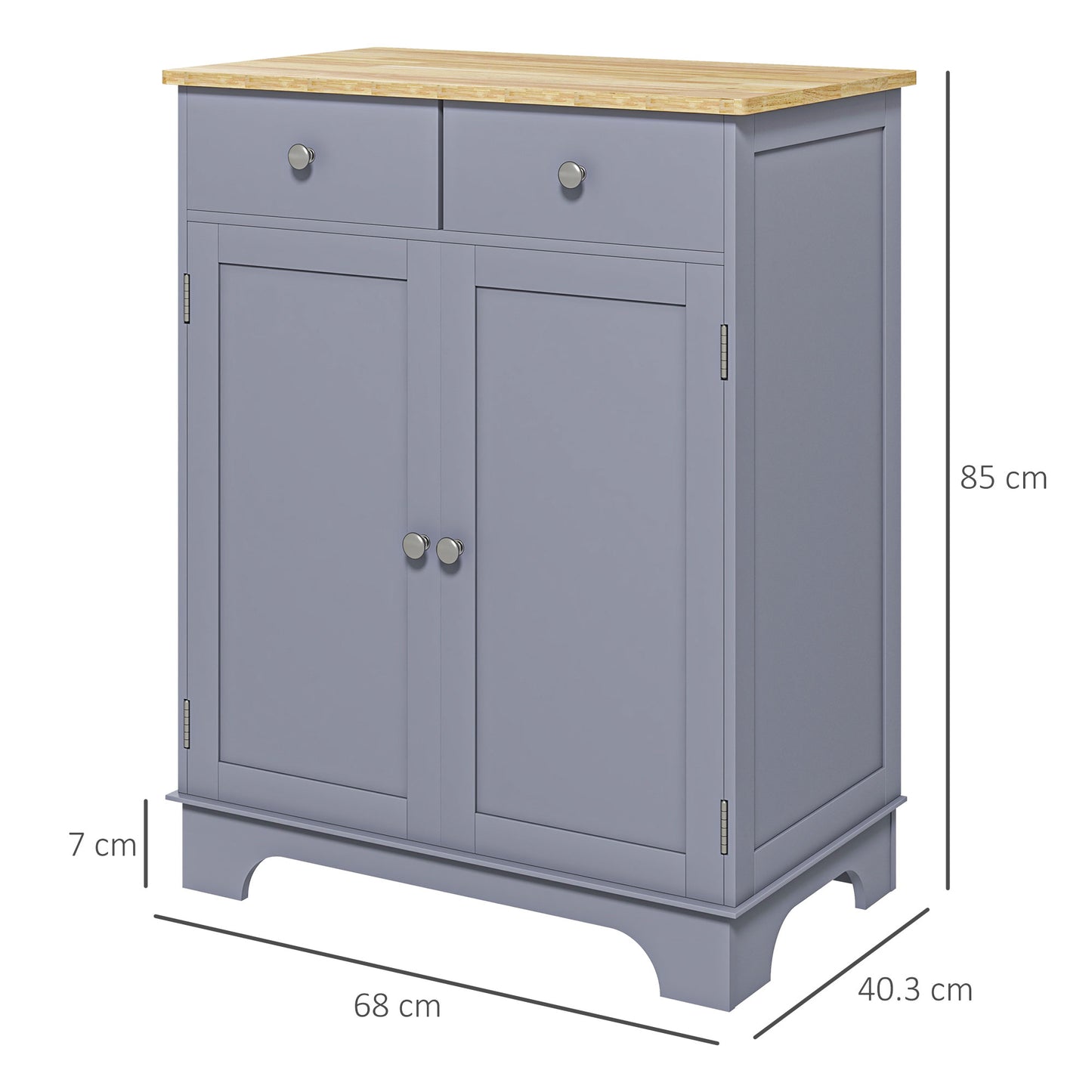 HOMCOM Side Storage Sideboard Table Kitchen Floor Cabinet With Solid Wood Top Drawer And Adjustable Shelf Grey