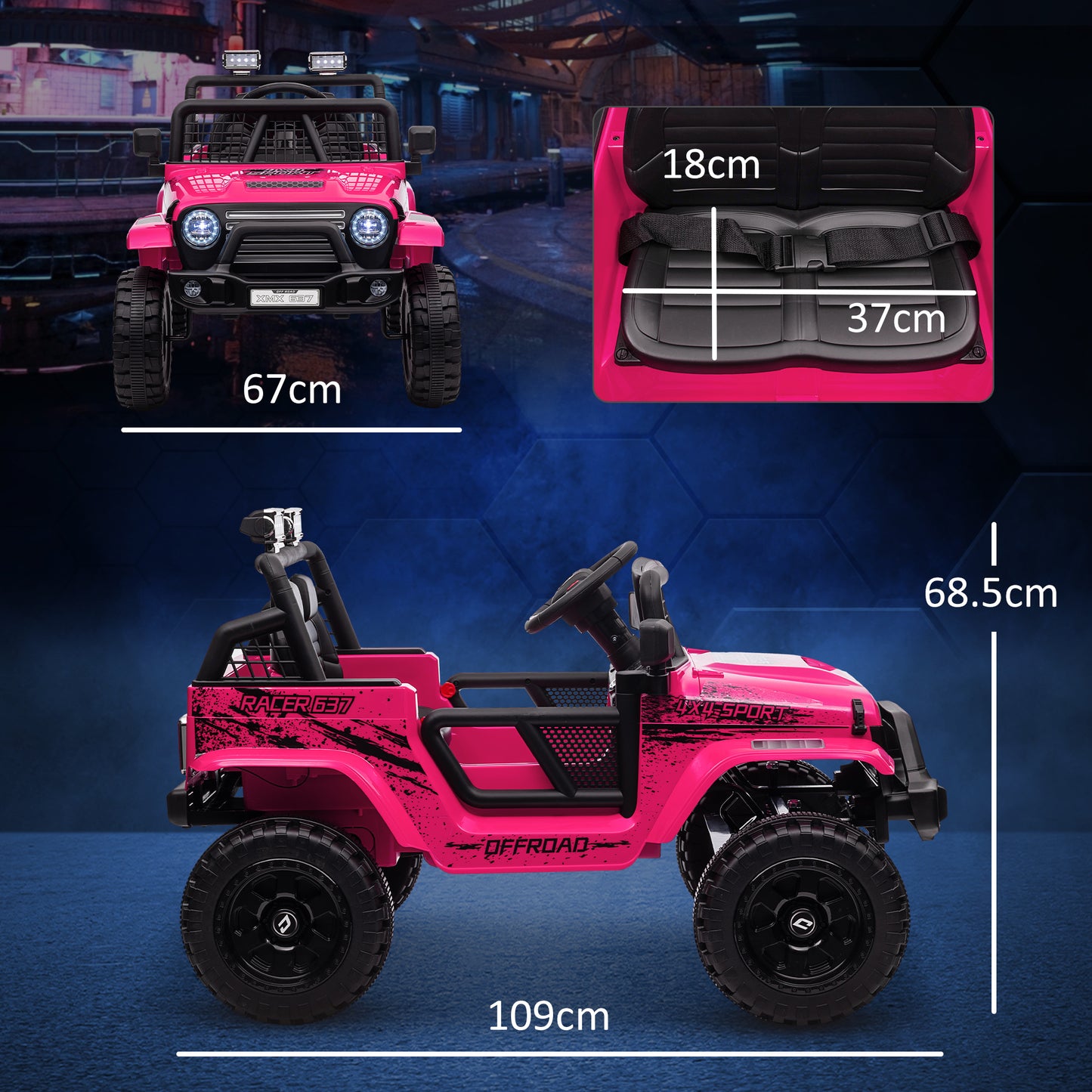 AIYAPLAY 12V Pink Electric Ride-On Truck for Kids with Remote Control, Music, Lights & Spring Suspension