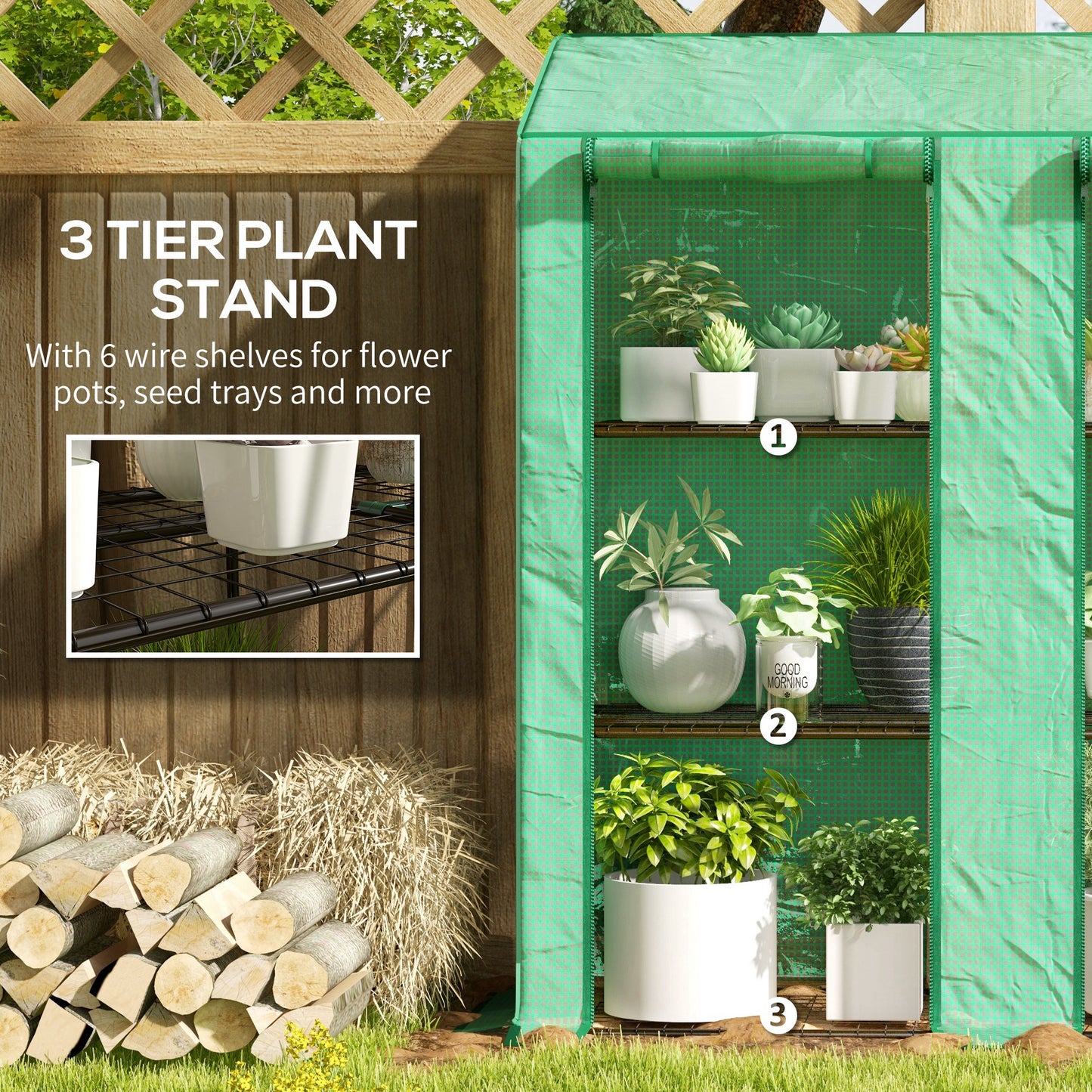 Outsunny 46 x 143cm Three Shelf Mini Greenhouse Green Plastic Garden Shelter With Roll Up Doors