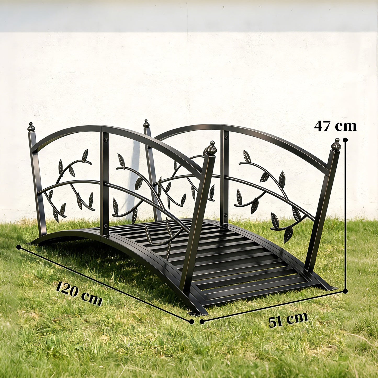Outsunny 1.2M Metal Garden Bridge With Safety Railings For Pond And Creek Arch Decorative Footbridge