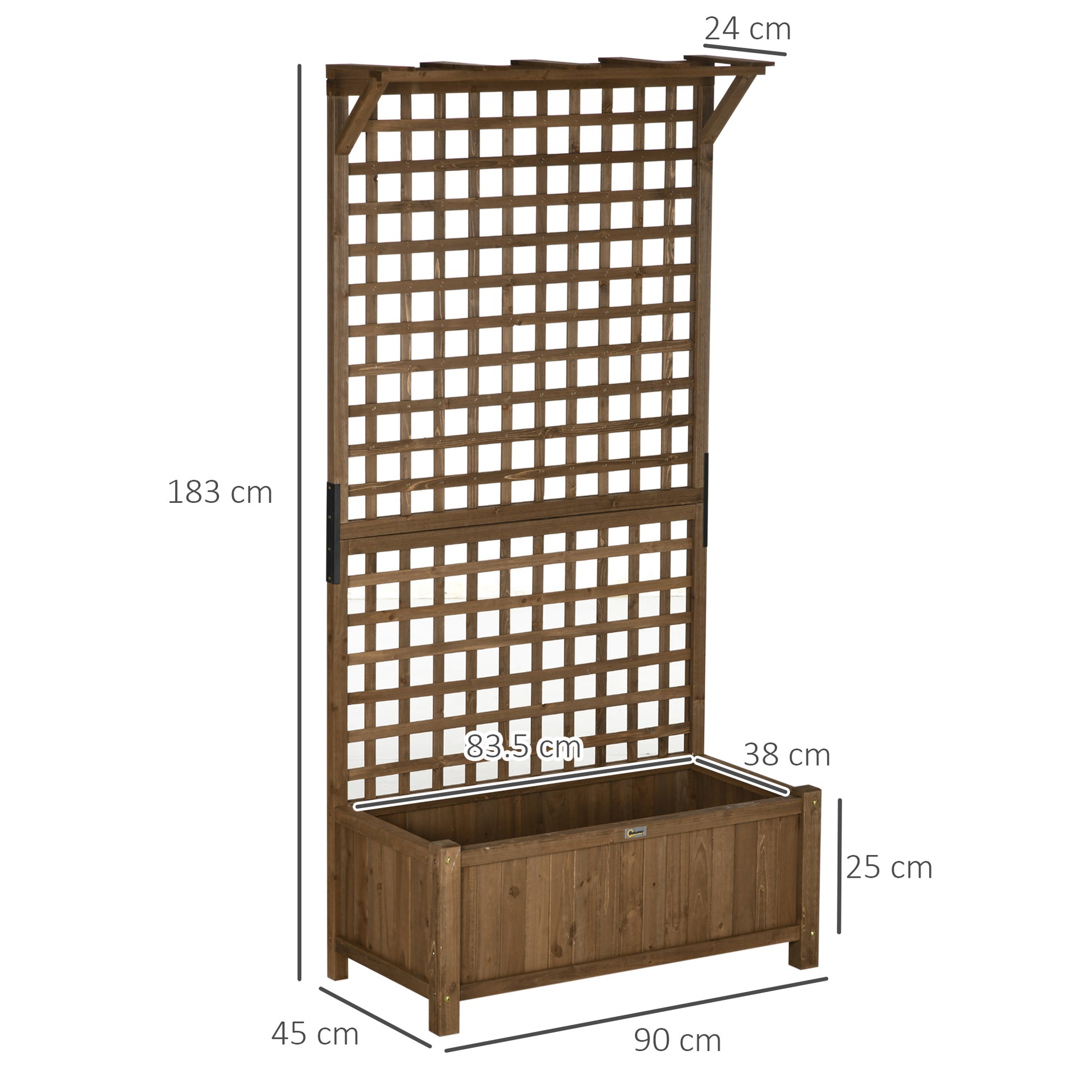 Outsunny 2 Pcs Raised Bed Drainage Holes Wood Planter Trellis Climbing Plants Grow Vegetables Flowers Brown - ALL4U RETAILER LTD