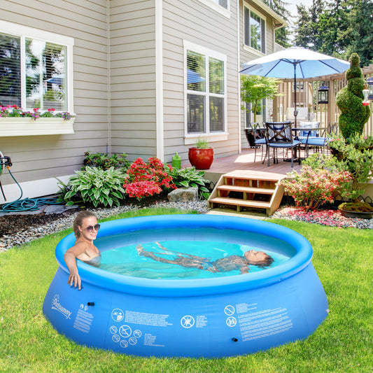 Outsunny Family-Sized Outsunny Inflatable Pool with Hand Pump - 274cm Round Paddling Pool for Kids and Adults, Blue - ALL4U RETAILER LTD